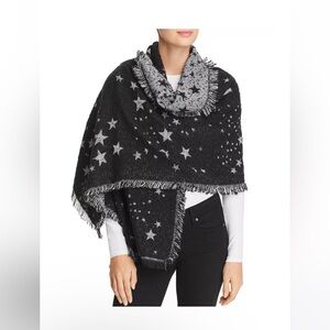 Black Star Pattern Fringe Wrap Shawl - Women Accessories